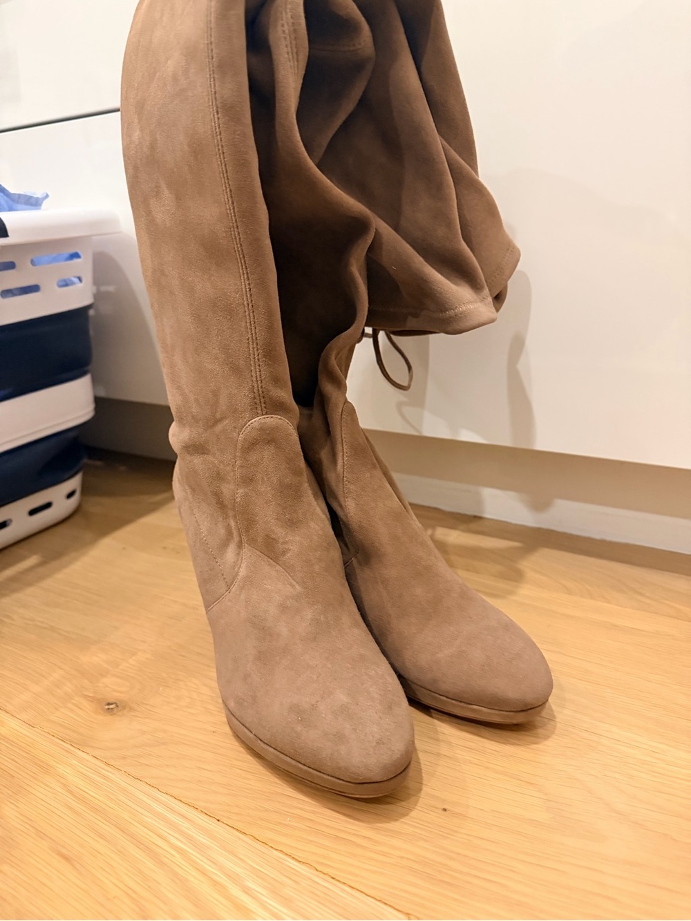 Stuart Weitzman Over-the-Knee Suede Boots in Taupe